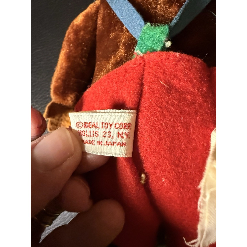 Vintage Ideal Toy Corp Monkey Plush Doll Red Shorts Green Shoes Bow Tie Retro - Picture 11 of 16
